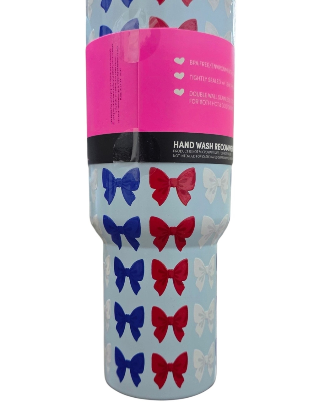 Betsey Johnson 40oz Stainless Steel Insulated Tumbler Bow Print Red White Blue - Picture 3 of 8